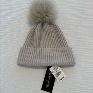 Raffaella Bettini Cashmere Beanie with Fox Fur Pom Pom